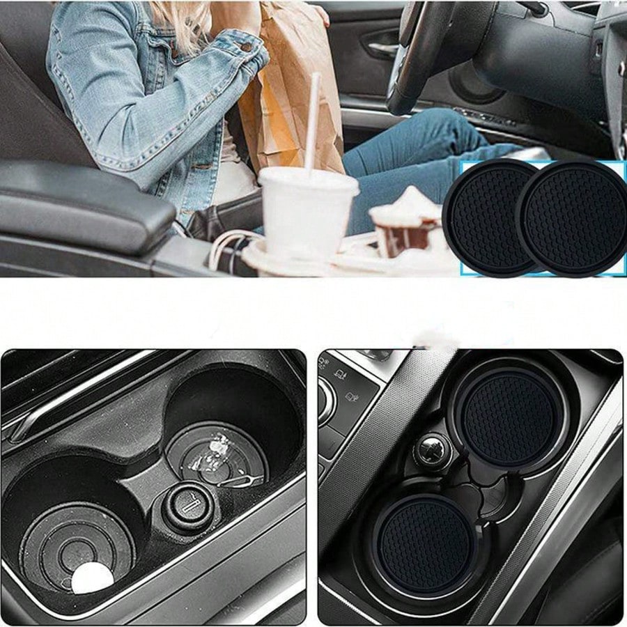1PC Black Rhinestone Silicone Car Cup Holder Coaster, Artificial Diamond Car Interior Decoration, Non-Slip Storage Slot Door Pocket Mat