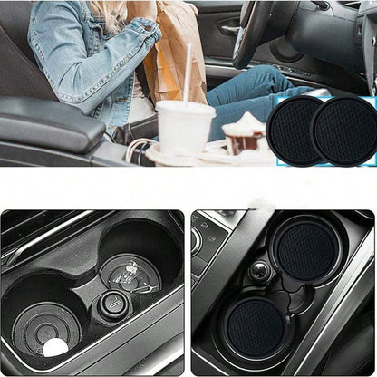 1PC Black Rhinestone Silicone Car Cup Holder Coaster, Artificial Diamond Car Interior Decoration, Non-Slip Storage Slot Door Pocket Mat