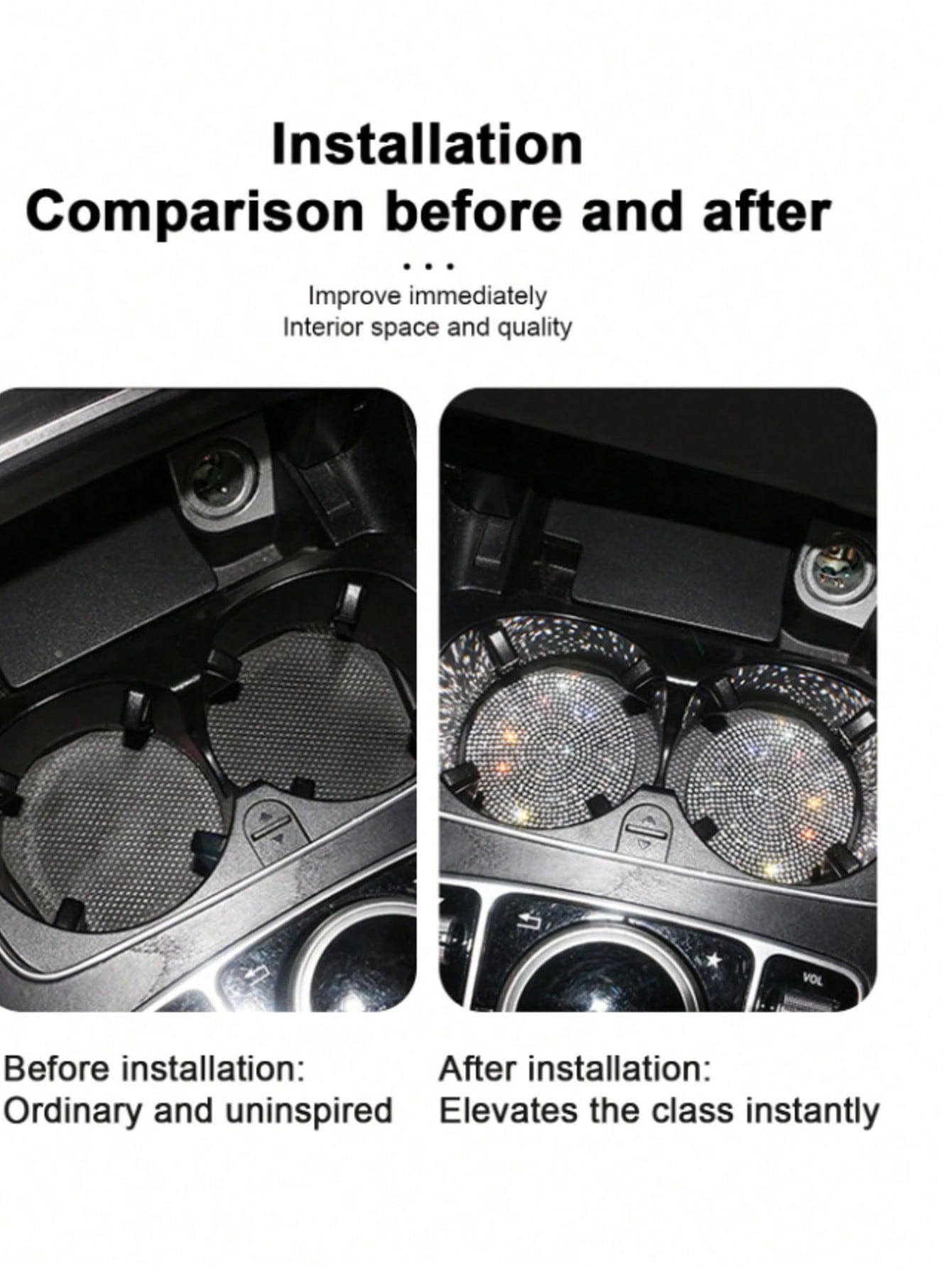 1PC Black Rhinestone Silicone Car Cup Holder Coaster, Artificial Diamond Car Interior Decoration, Non-Slip Storage Slot Door Pocket Mat