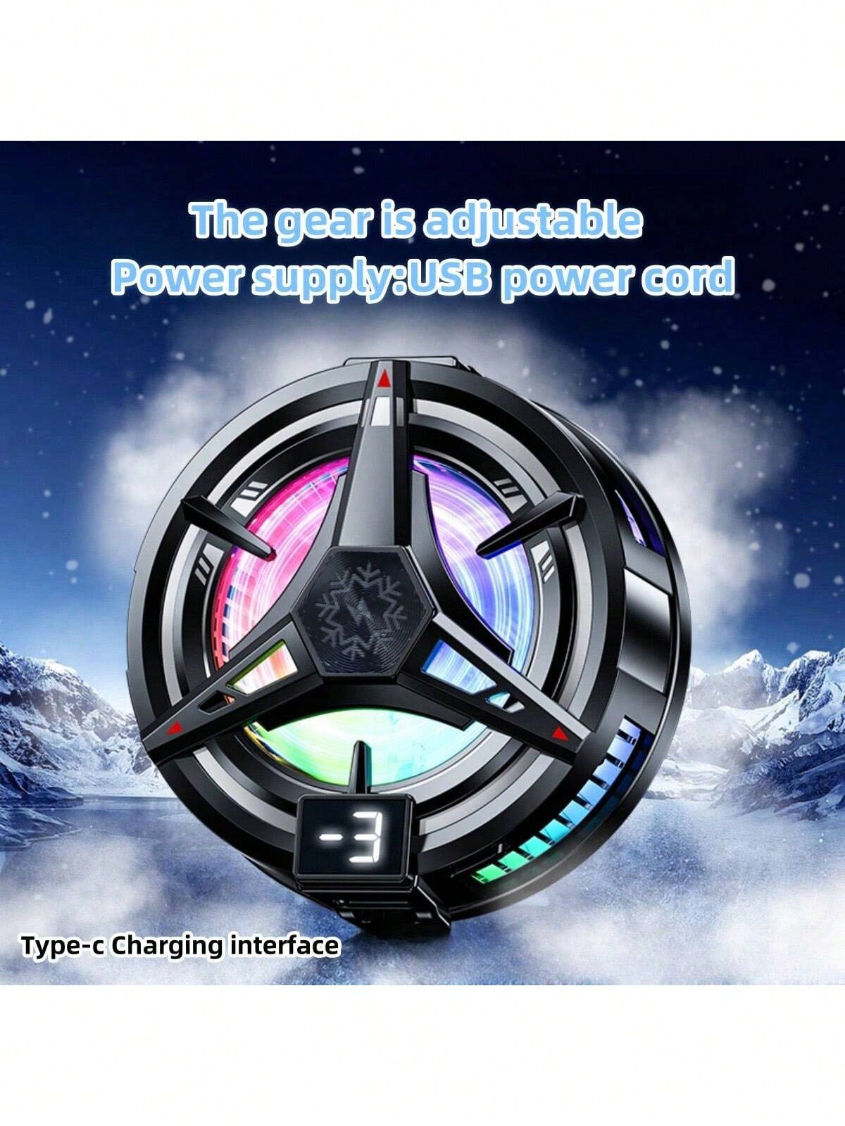 1pc Black Semiconductor Cooling Icing Phone Cooler Fan With Digital Display, Magnetic Adsorption, Compatible With Android & IOS Phones, Tablets, Gaming, Live Streaming, RGB Lights, 5V 3A Cooling Techn