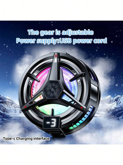 1pc Black Semiconductor Cooling Icing Phone Cooler Fan With Digital Display, Magnetic Adsorption, Compatible With Android & IOS Phones, Tablets, Gaming, Live Streaming, RGB Lights, 5V 3A Cooling Techn