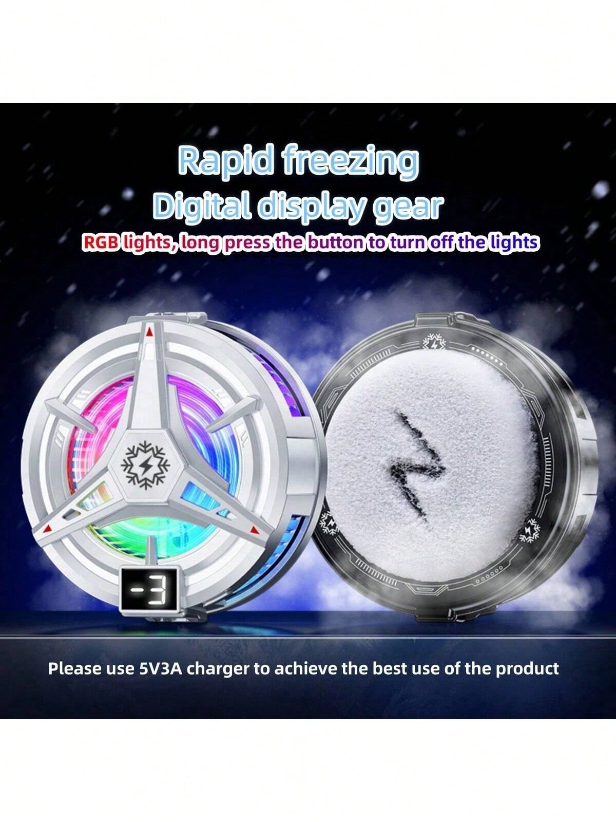 1pc Black Semiconductor Cooling Icing Phone Cooler Fan With Digital Display, Magnetic Adsorption, Compatible With Android & IOS Phones, Tablets, Gaming, Live Streaming, RGB Lights, 5V 3A Cooling Techn