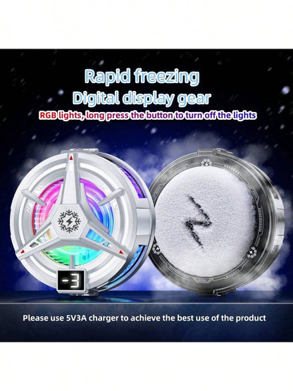 1pc Black Semiconductor Cooling Icing Phone Cooler Fan With Digital Display, Magnetic Adsorption, Compatible With Android & IOS Phones, Tablets, Gaming, Live Streaming, RGB Lights, 5V 3A Cooling Techn