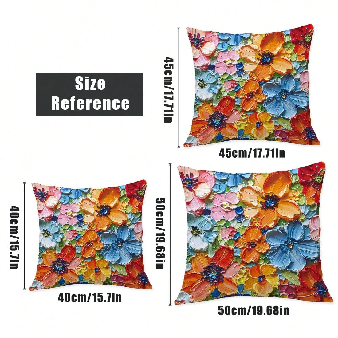 1pc Blue Oil Painting Style Bright Flower Design Peach Skin Pillow Cover, Modern Sofa Decoration Gift