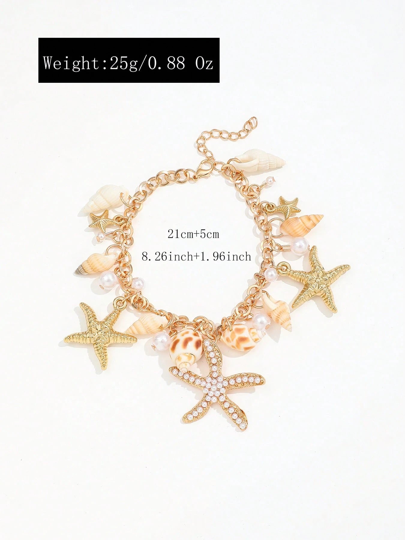 1pc Bohemian Starfish, Shell, Bead Anklet, Summer Beach Faux Pearl Vacation Anklet For Women