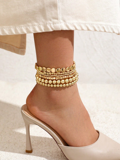 1pc Bohemian Starfish, Shell, Bead Anklet, Summer Beach Faux Pearl Vacation Anklet For Women