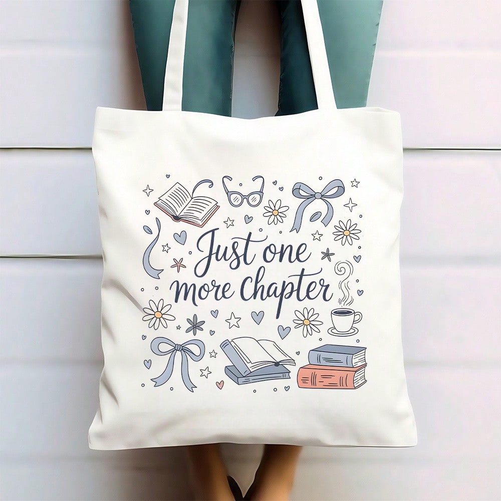 1pc Book-Themed Women's Large Tote Bag With Book Spine Design- Durable Canvas Reusable Grocery & Travel Bag, Sturdy Handle Shoulder Bag For Book Lovers Gift (Ideal For Shopping, Library, Daily Use)