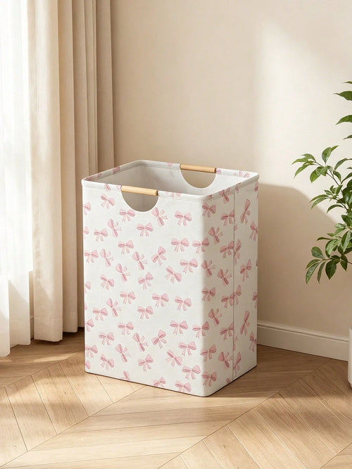 1pc Bow Print Laundry Basket, 52*36.5*24.5cm Large Capacity Fabric Dirty Clothes Storage Bin, Bedroom Decor Laundry Hamper, Bathroom Socks & Toy Organizer