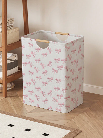 1pc Bow Print Laundry Basket, 52*36.5*24.5cm Large Capacity Fabric Dirty Clothes Storage Bin, Bedroom Decor Laundry Hamper, Bathroom Socks & Toy Organizer