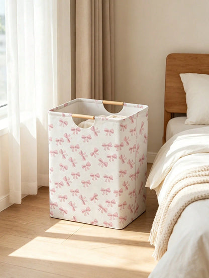 1pc Bow Print Laundry Basket, 52*36.5*24.5cm Large Capacity Fabric Dirty Clothes Storage Bin, Bedroom Decor Laundry Hamper, Bathroom Socks & Toy Organizer