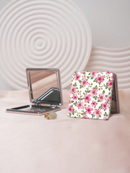 1PC British Pastoral Series Portable Folding Makeup Mirror, Lightweight Ultra-Thin Convenient Durable PU Leather, Suitable For Various Occasions Travel Party Work School, Suitable For All Ages