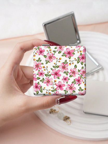 1PC British Pastoral Series Portable Folding Makeup Mirror, Lightweight Ultra-Thin Convenient Durable PU Leather, Suitable For Various Occasions Travel Party Work School, Suitable For All Ages