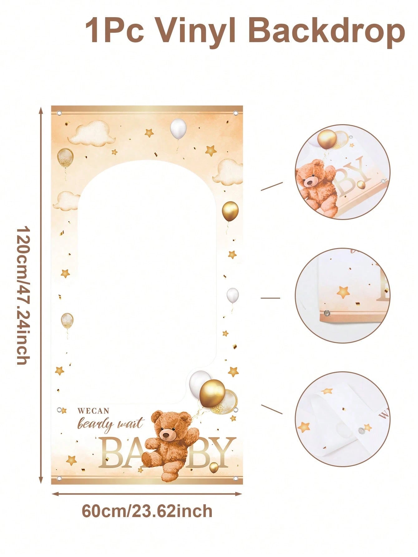 1pc Brown Bear Baby Shower Photo Frame, Cute Brown Bear Design Hanging Banner Suitable For Gender Reveal Party Photography Commemorative Decoration Frame, "We Can't Wait For Baby" Sign, Newborn Baby B