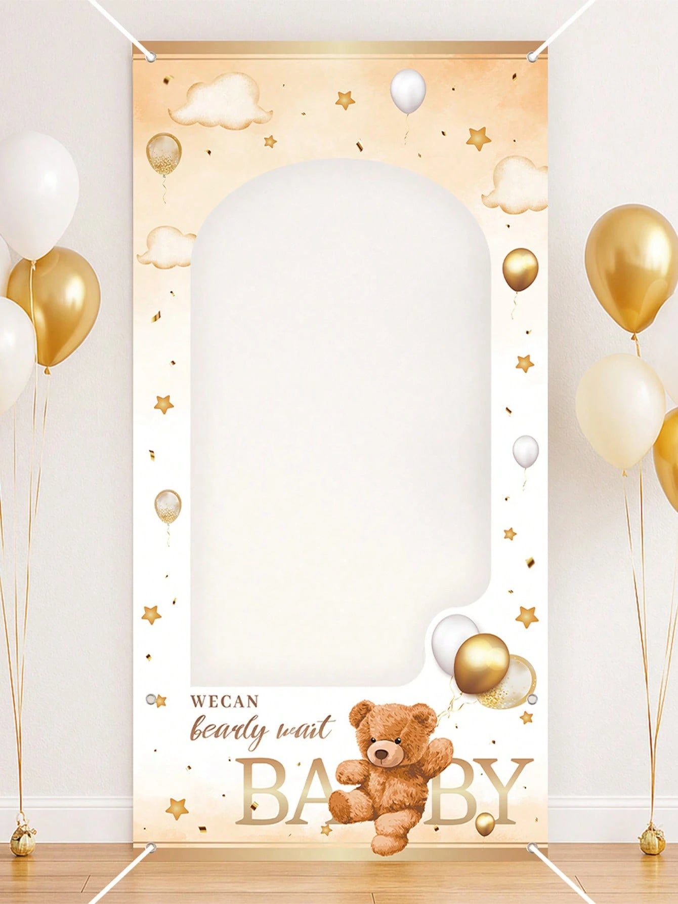 1pc Brown Bear Baby Shower Photo Frame, Cute Brown Bear Design Hanging Banner Suitable For Gender Reveal Party Photography Commemorative Decoration Frame, "We Can't Wait For Baby" Sign, Newborn Baby B