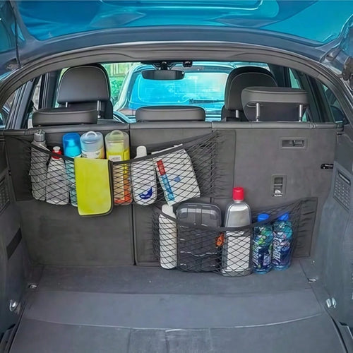 1pc Car Accessories Storage Net, Universal Trunk Organizer Net + Rear Seat Nylon Storage Net, Flexible Fit For Multiple Vehicle Models, Fully Utilize Corner Space