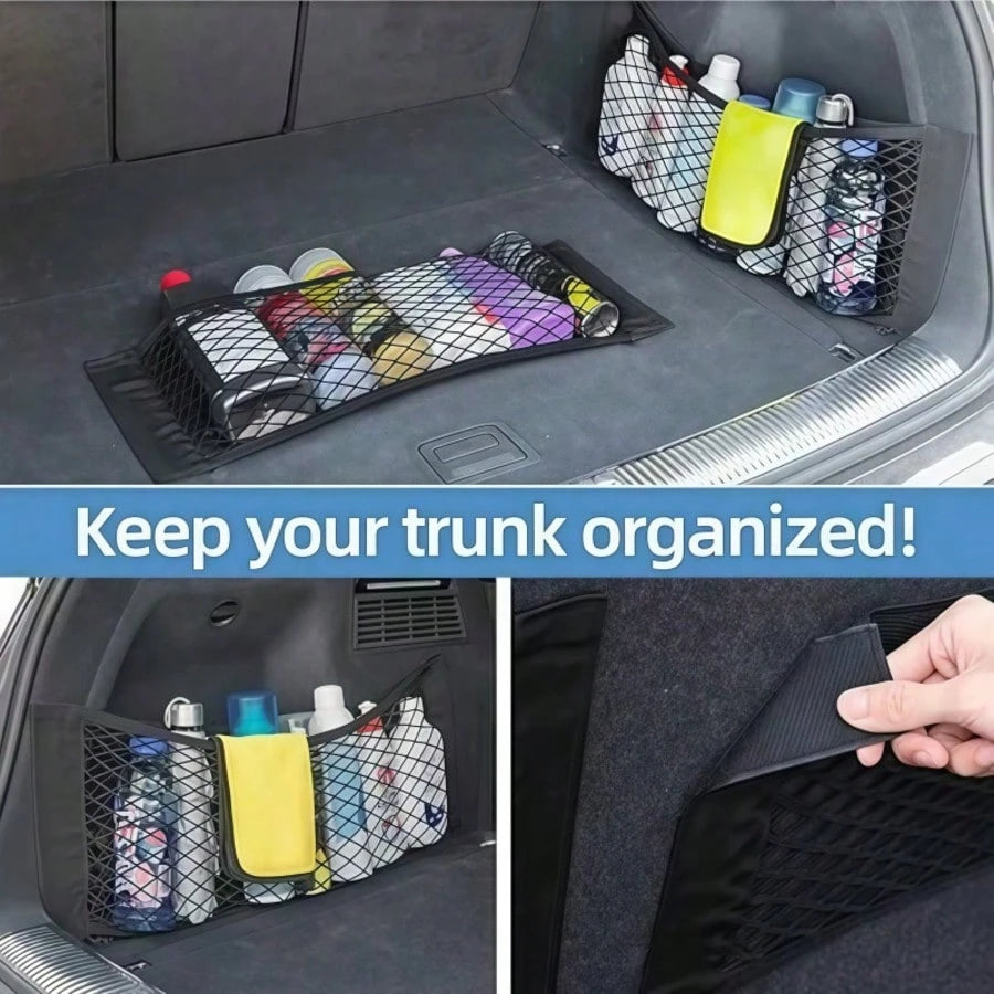 1pc Car Accessories Storage Net, Universal Trunk Organizer Net + Rear Seat Nylon Storage Net, Flexible Fit For Multiple Vehicle Models, Fully Utilize Corner Space