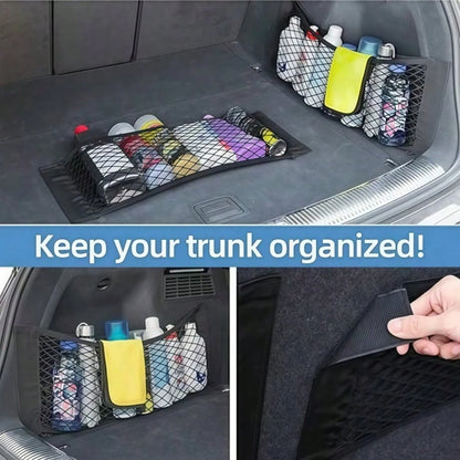 1pc Car Accessories Storage Net, Universal Trunk Organizer Net + Rear Seat Nylon Storage Net, Flexible Fit For Multiple Vehicle Models, Fully Utilize Corner Space