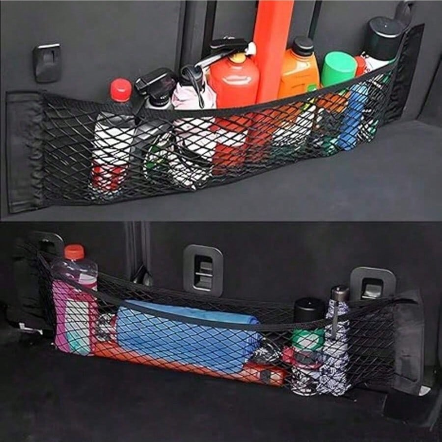 1pc Car Accessories Storage Net, Universal Trunk Organizer Net + Rear Seat Nylon Storage Net, Flexible Fit For Multiple Vehicle Models, Fully Utilize Corner Space