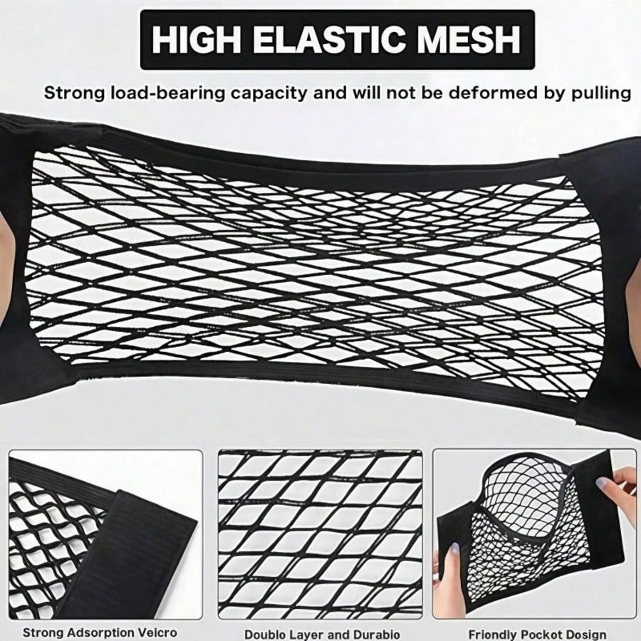 1pc Car Accessories Storage Net, Universal Trunk Organizer Net + Rear Seat Nylon Storage Net, Flexible Fit For Multiple Vehicle Models, Fully Utilize Corner Space