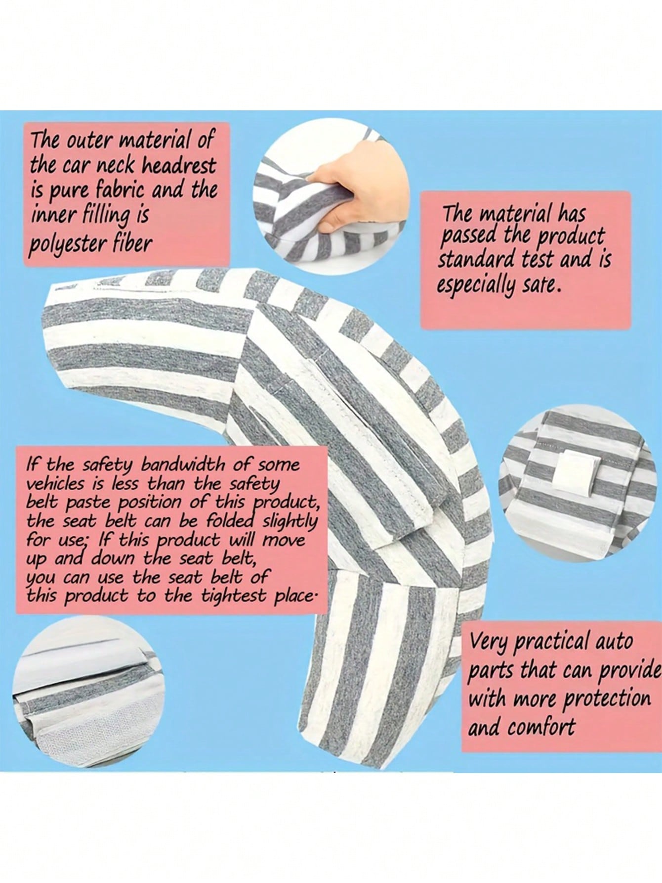 1pc Car Headrest Safety Belt Pillow, Car Accessories Pillow For Sleeping (Please Judge Whether The Size Meets The Purchase Requirement)