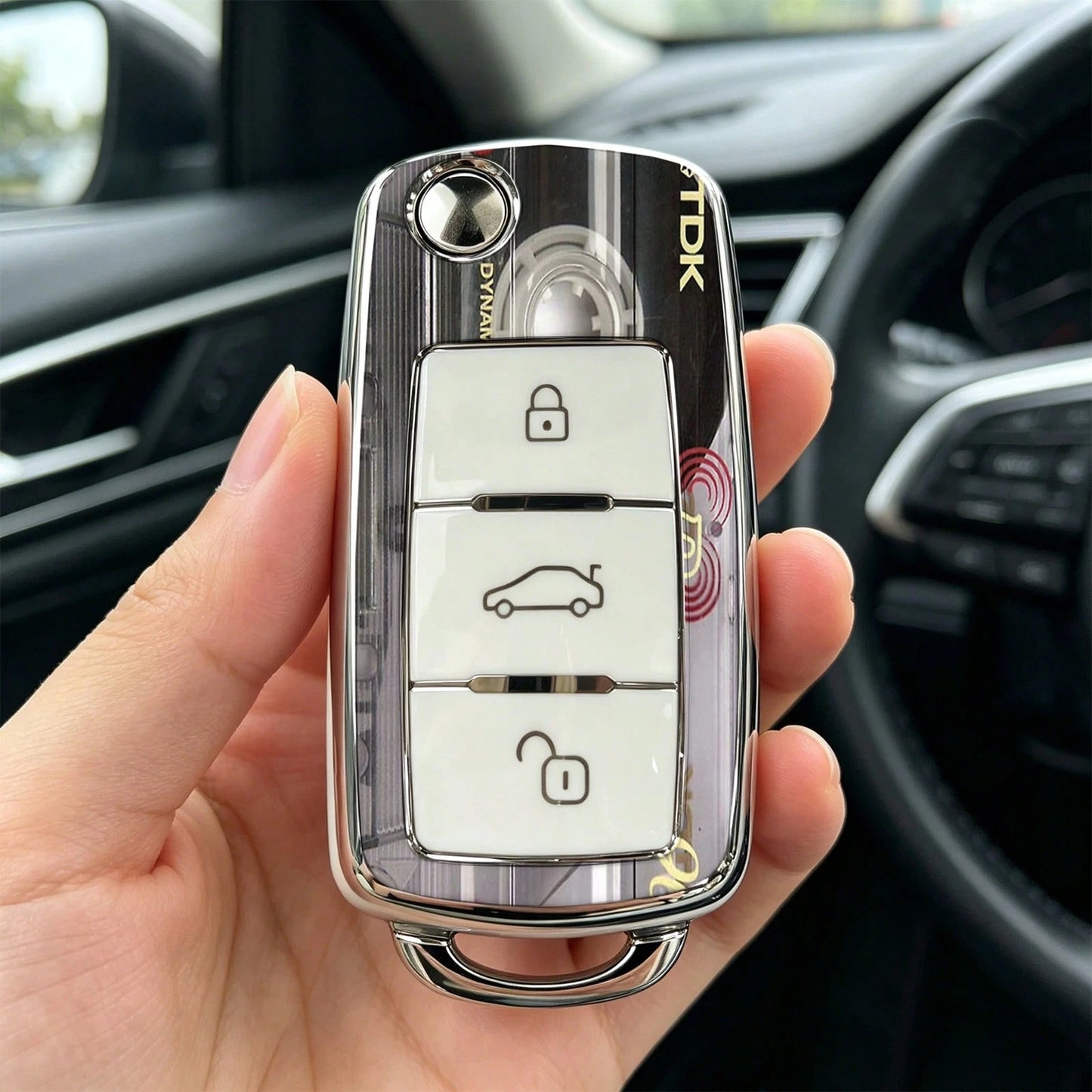 1pc Car Key Case-Fashion Prints,Suitable For Jetta Mk6, Polo Mk5, Golf Mk6, Tiguan Mk1, Passat B7, Passat NMS, Caddy Mk3, Beetle, Amarok, Touran Mk1. Advanced Soft-Touch, Does Not Block Signal, Unisex