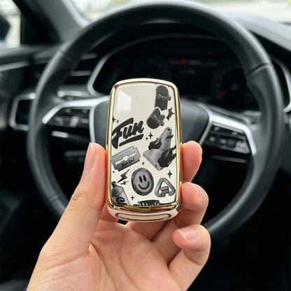 1pc Car Key Case-Fashion Prints,Suitable For Jetta Mk6, Polo Mk5, Golf Mk6, Tiguan Mk1, Passat B7, Passat NMS, Caddy Mk3, Beetle, Amarok, Touran Mk1. Advanced Soft-Touch, Does Not Block Signal, Unisex