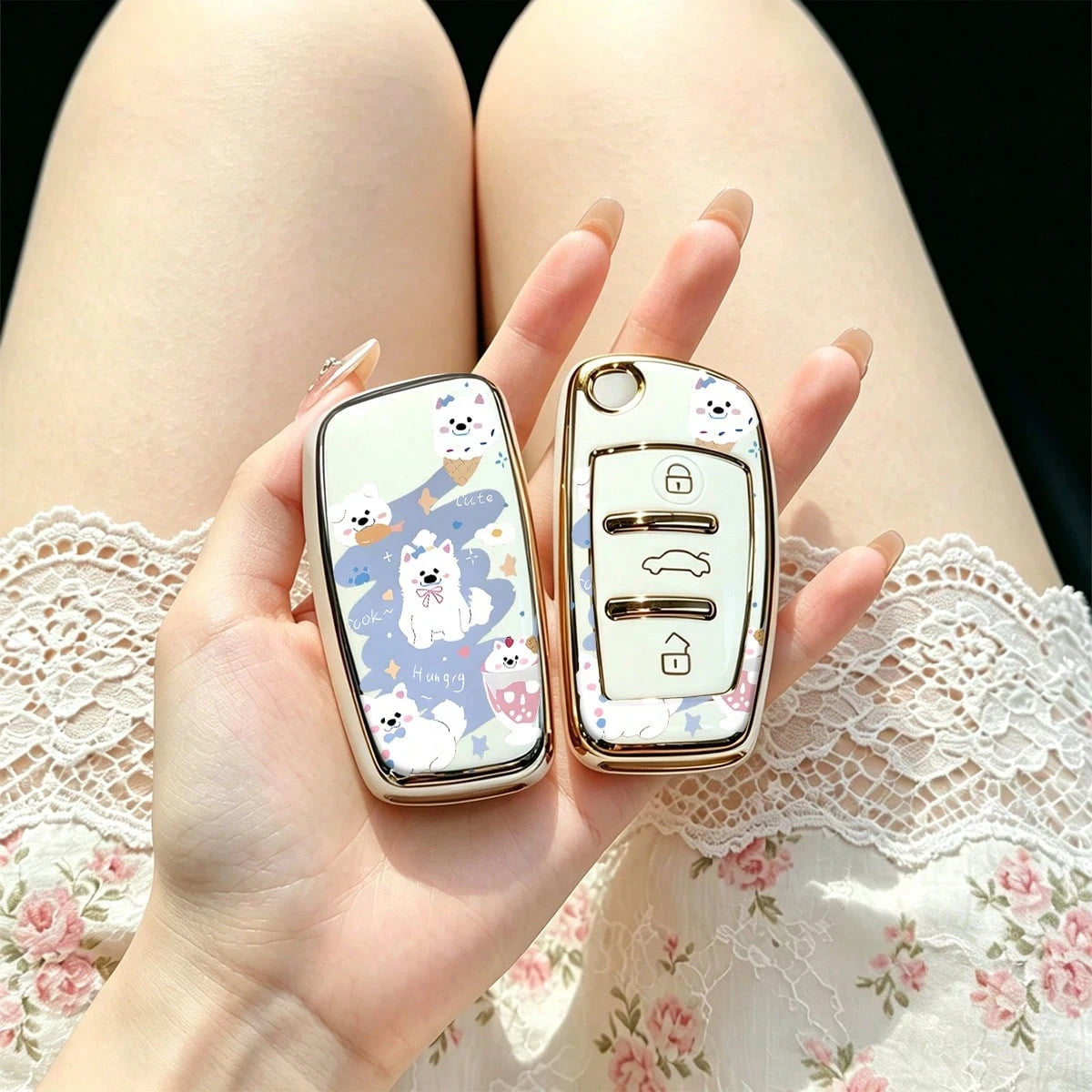 1pc Car Key Case-Modern Print,Suitable For Audi A3 8P, A6 C6, Q3 8U, A1 8X, Q7 4L, TT 8J, R8 42.Advanced Soft-Touch, Does Not Block Signal, Unisex.