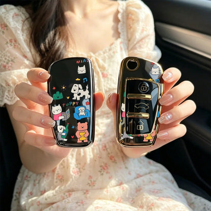 1pc Car Key Case-Modern Print,Suitable For Audi A3 8P, A6 C6, Q3 8U, A1 8X, Q7 4L, TT 8J, R8 42.Advanced Soft-Touch, Does Not Block Signal, Unisex.
