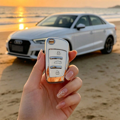 1pc Car Key Case-Modern Print,Suitable For Audi A3 8P, A6 C6, Q3 8U, A1 8X, Q7 4L, TT 8J, R8 42.Advanced Soft-Touch, Does Not Block Signal, Unisex.
