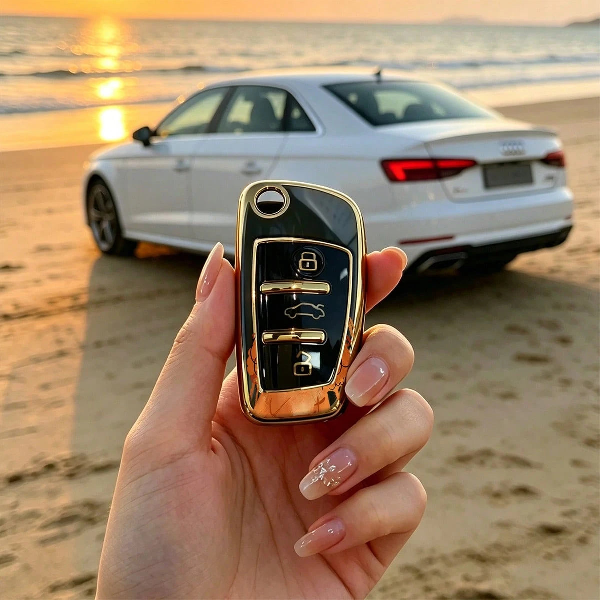 1pc Car Key Case-Modern Print,Suitable For Audi A3 8P, A6 C6, Q3 8U, A1 8X, Q7 4L, TT 8J, R8 42.Advanced Soft-Touch, Does Not Block Signal, Unisex.