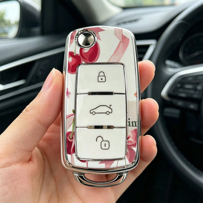 1pc Car Key Case-Premium Print,Suitable For Jetta Mk6, Polo Mk5, Golf Mk6, Tiguan Mk1, Passat B7, Passat NMS, Caddy Mk3, Beetle, Amarok, Touran Mk1. Advanced Soft-Touch, Does Not Block Signal, Unisex.