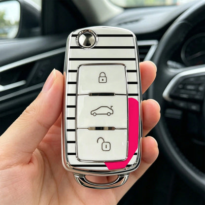1pc Car Key Case-Premium Print,Suitable For Jetta Mk6, Polo Mk5, Golf Mk6, Tiguan Mk1, Passat B7, Passat NMS, Caddy Mk3, Beetle, Amarok, Touran Mk1. Advanced Soft-Touch, Does Not Block Signal, Unisex.