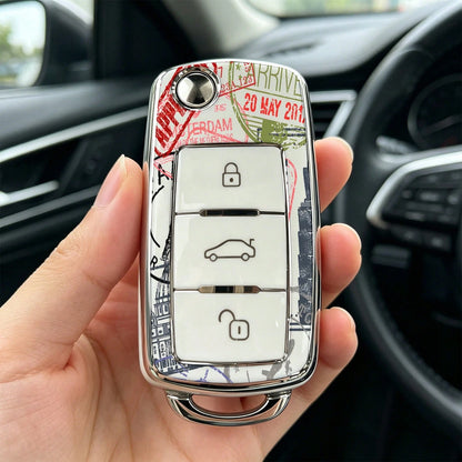 1pc Car Key Case-Premium Print,Suitable For Jetta Mk6, Polo Mk5, Golf Mk6, Tiguan Mk1, Passat B7, Passat NMS, Caddy Mk3, Beetle, Amarok, Touran Mk1. Advanced Soft-Touch, Does Not Block Signal, Unisex.