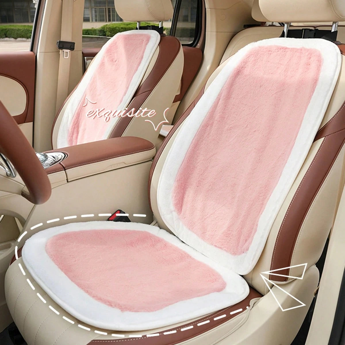 1pc Car Seat Cushion Powder Long Plush Cute Car Universal Seat Cushion Warm Anti Slip Comfortable Car Seat Protective Cover Can Also Be Used As A Chair Cushion(Note The Size