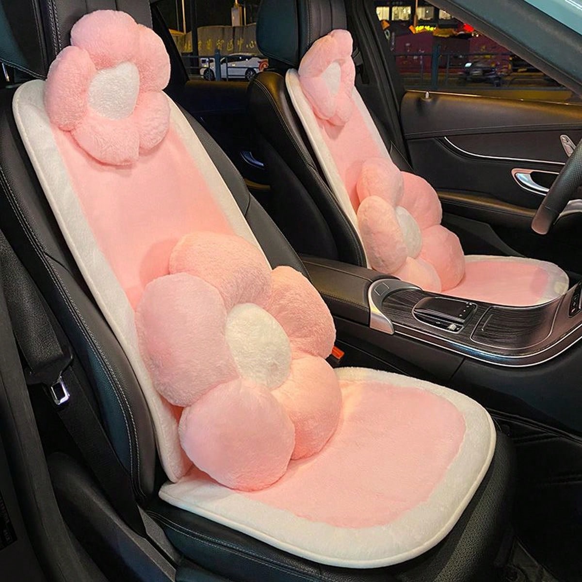1pc Car Seat Cushion Powder Long Plush Cute Car Universal Seat Cushion Warm Anti Slip Comfortable Car Seat Protective Cover Can Also Be Used As A Chair Cushion(Note The Size