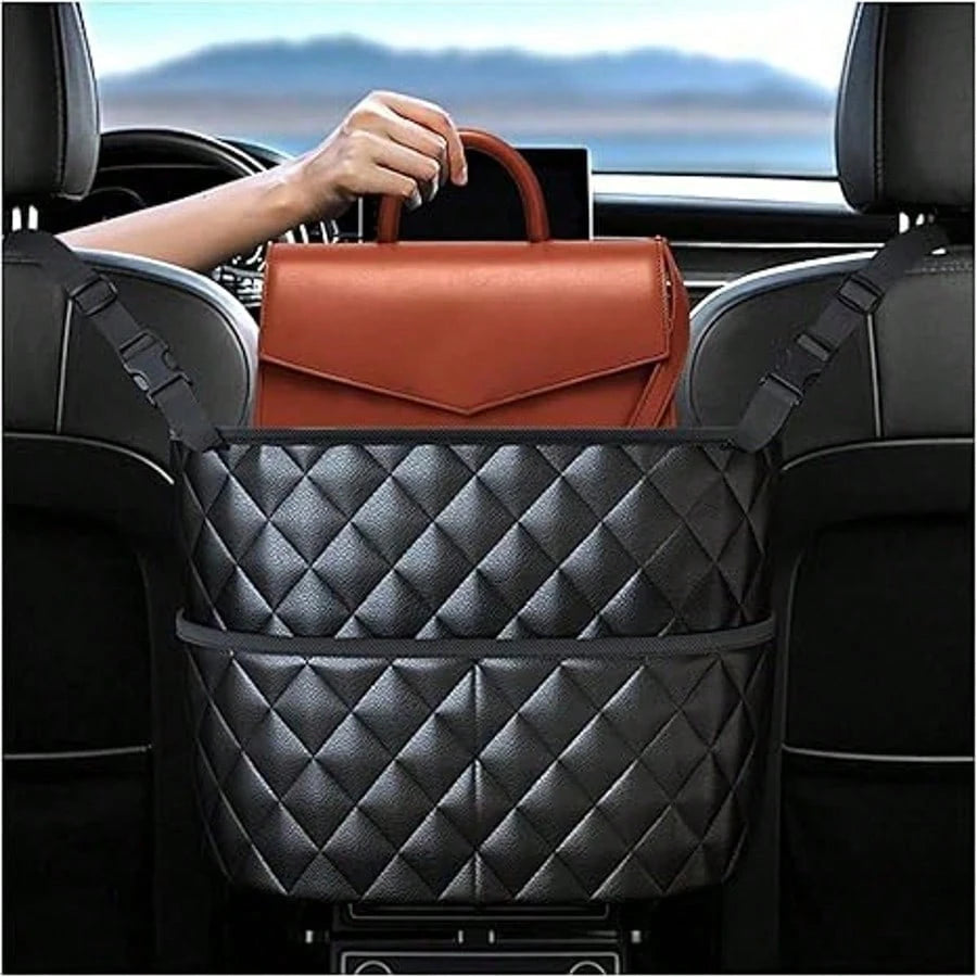 1pc Car Seat-Mounted Organizer- Leather Handbag Fixing Device For Phones, Keys, Wallets & Bottles, Vehicle-Specific Storage