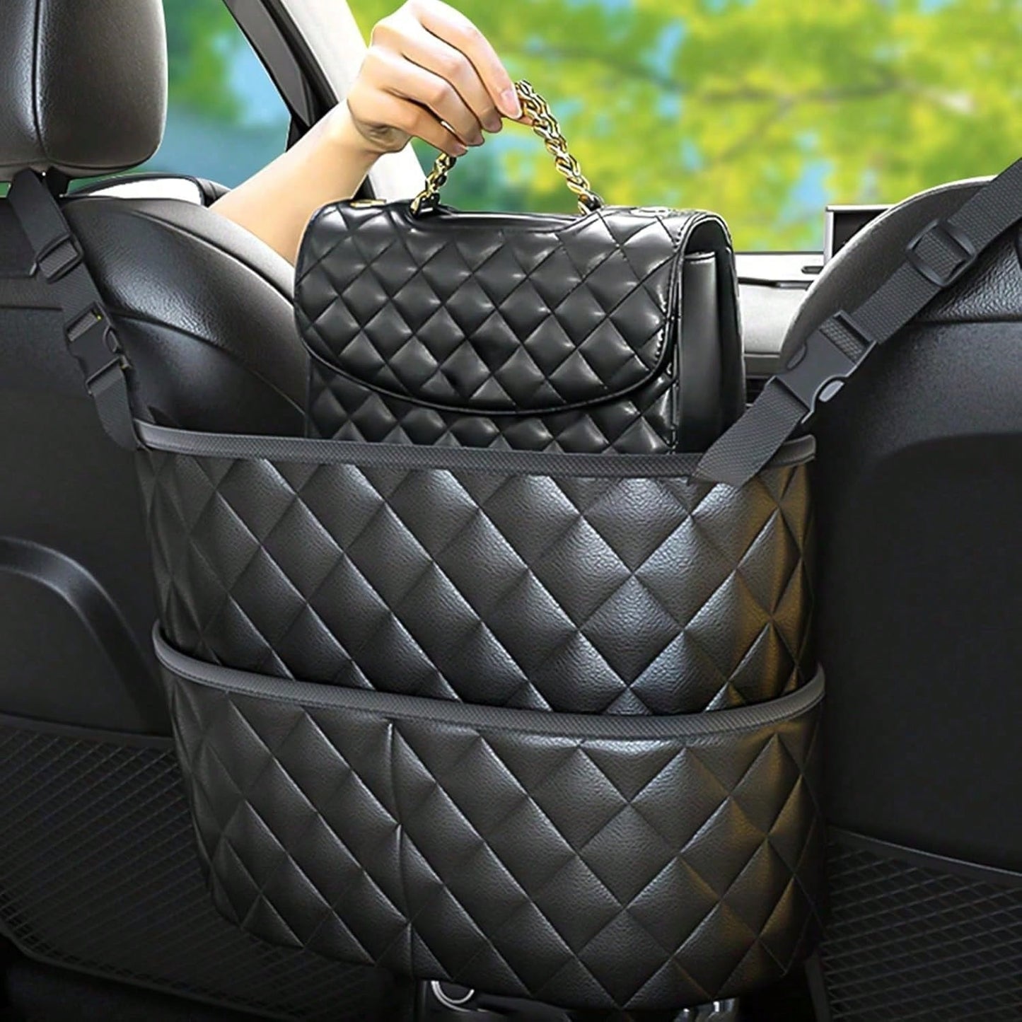 1pc Car Seat-Mounted Organizer- Leather Handbag Fixing Device For Phones, Keys, Wallets & Bottles, Vehicle-Specific Storage