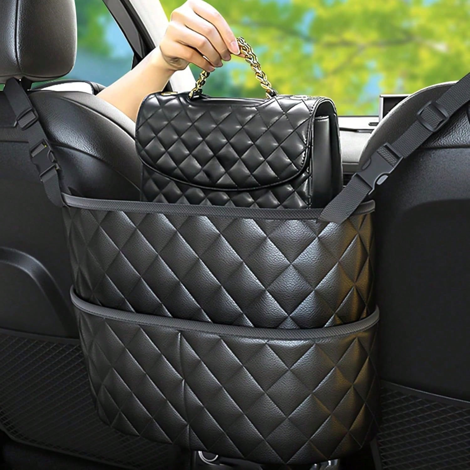 1pc Car Seat-Mounted Organizer- Leather Handbag Fixing Device For Phones, Keys, Wallets & Bottles, Vehicle-Specific Storage