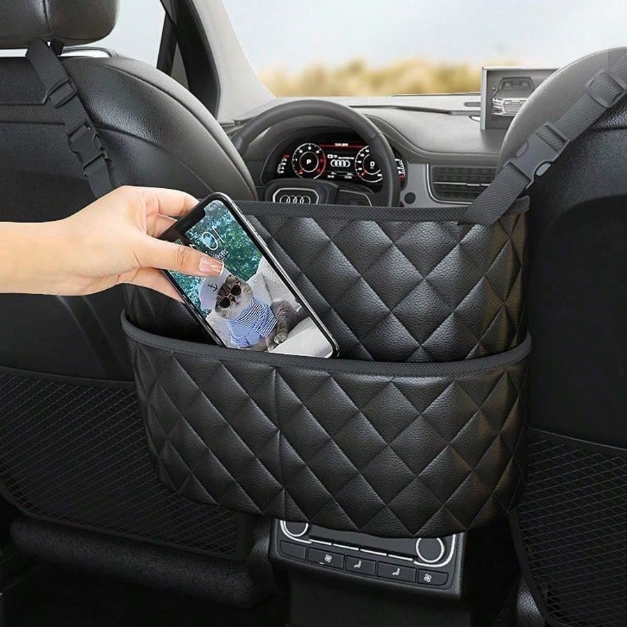 1pc Car Seat-Mounted Organizer- Leather Handbag Fixing Device For Phones, Keys, Wallets & Bottles, Vehicle-Specific Storage