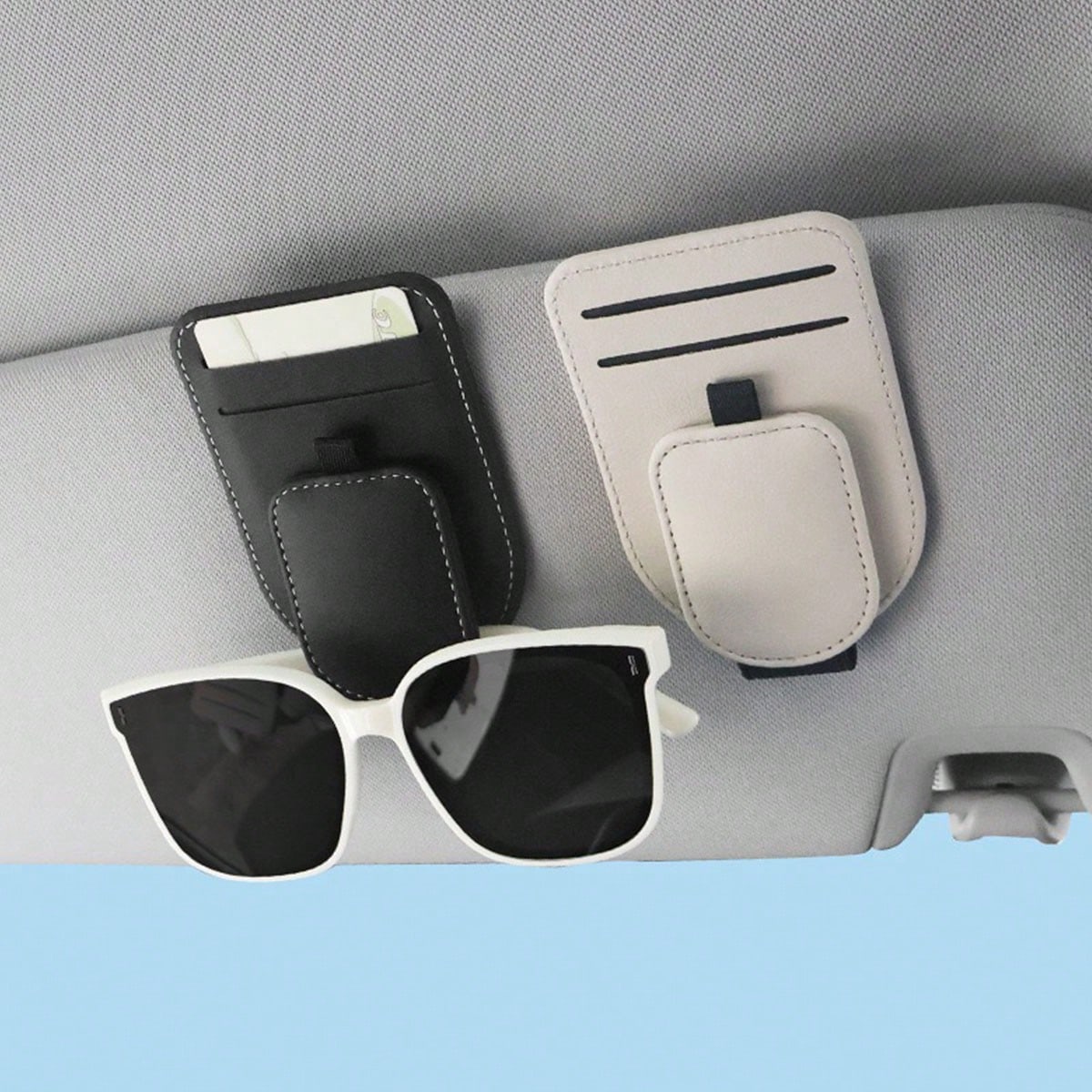 1pc Car Storage Bag, Multifunctional Fashion Glasses Holder, Compact Space-Saving Design, Dual Card Slots, Strong Magnetic Closure, Convenient Access, Practical Car Interior Accessory