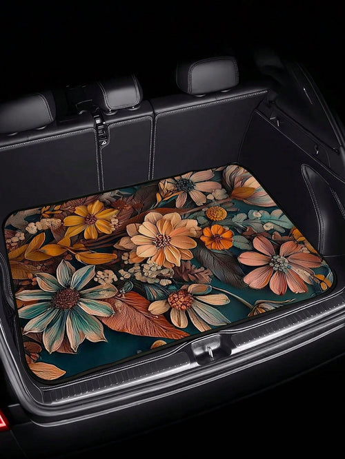 1pc Car Trunk Mat, 2D Flat, Bohemian Bouquet Car Trunk Mat, For Sedans, Trucks, And Suvs, All-Season, 2D Flat Print, Keeps Interior Clean, Ideal For Daily Commutes, Non-Woven Single-Layer Material, Ca