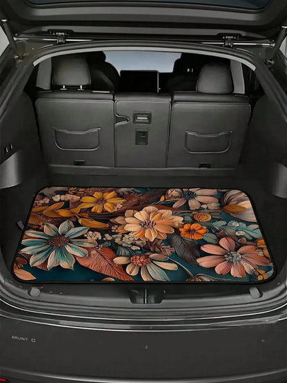 1pc Car Trunk Mat, 2D Flat, Bohemian Bouquet Car Trunk Mat, For Sedans, Trucks, And Suvs, All-Season, 2D Flat Print, Keeps Interior Clean, Ideal For Daily Commutes, Non-Woven Single-Layer Material, Ca