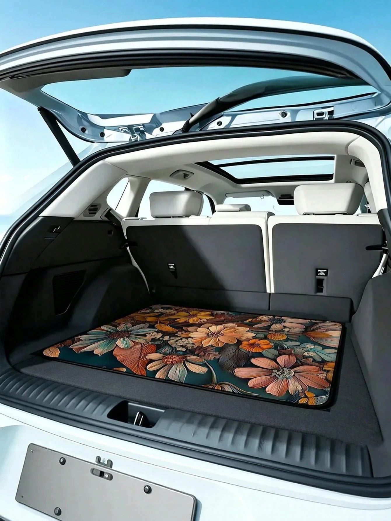 1pc Car Trunk Mat, 2D Flat, Bohemian Bouquet Car Trunk Mat, For Sedans, Trucks, And Suvs, All-Season, 2D Flat Print, Keeps Interior Clean, Ideal For Daily Commutes, Non-Woven Single-Layer Material, Ca