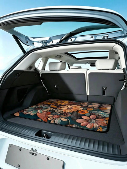 1pc Car Trunk Mat, 2D Flat, Bohemian Bouquet Car Trunk Mat, For Sedans, Trucks, And Suvs, All-Season, 2D Flat Print, Keeps Interior Clean, Ideal For Daily Commutes, Non-Woven Single-Layer Material, Ca