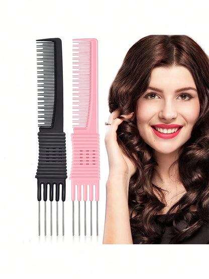 1pc Carbon Fiber Metal Tail Comb, Salon Hairstylist Home Use Tail Comb, Carbon Fiber Comb With Stainless Steel Tail, Hairstyling Tool, Hairstyling Product And Accessory, Suitable For Salon, Beauty, Tr