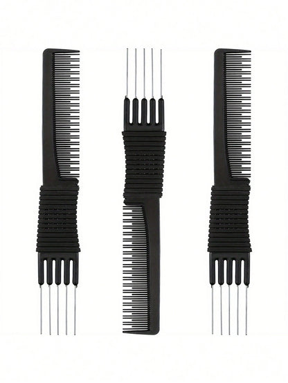 1pc Carbon Fiber Metal Tail Comb, Salon Hairstylist Home Use Tail Comb, Carbon Fiber Comb With Stainless Steel Tail, Hairstyling Tool, Hairstyling Product And Accessory, Suitable For Salon, Beauty, Tr