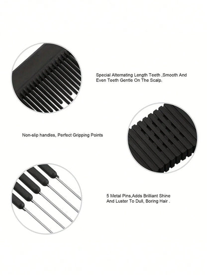1pc Carbon Fiber Metal Tail Comb, Salon Hairstylist Home Use Tail Comb, Carbon Fiber Comb With Stainless Steel Tail, Hairstyling Tool, Hairstyling Product And Accessory, Suitable For Salon, Beauty, Tr