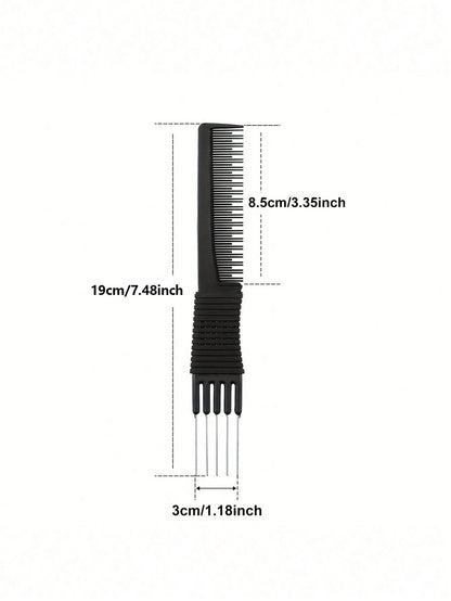 1pc Carbon Fiber Metal Tail Comb, Salon Hairstylist Home Use Tail Comb, Carbon Fiber Comb With Stainless Steel Tail, Hairstyling Tool, Hairstyling Product And Accessory, Suitable For Salon, Beauty, Tr