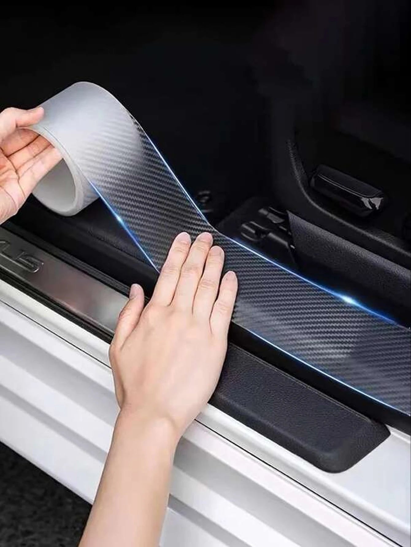 1pc Carbon Fiber Texture Car Door Sill Protector Sticker, Anti-scratch And Anti-kick, 7cm Width X 3m Length
