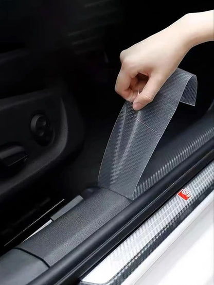 1pc Carbon Fiber Texture Car Door Sill Protector Sticker, Anti-scratch And Anti-kick, 7cm Width X 3m Length